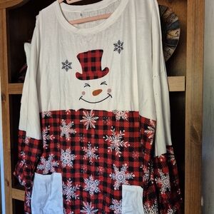 Festive Snowman Plaid Long Sleeve Tunic Top, XL